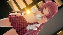 Pink hair long hair anime girls school uniforms game cg visual 