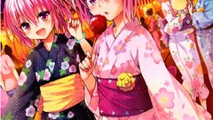 Pink hair long hair anime girls short hair lala satalin 