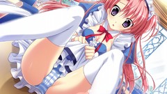 Pink hair long hair anime girls waitress maids game cg purple 