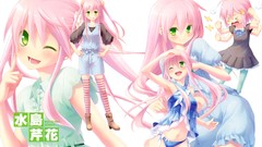 Pink hair long hair anime girls wink cafe sourire digital art 