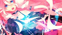 Pink hair long hair blue eyes braids vocaloid bare shoulders ia 