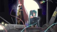 Pink hair long hair blue eyes green eyes hatsune miku vocaloid 