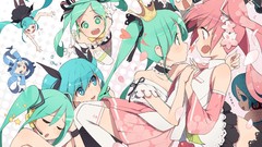 Pink hair long hair pink eyes anime girls hatsune miku vocaloid 