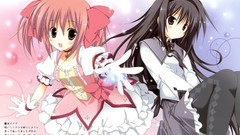 Pink hair long hair pink eyes anime girls pantyhose mahou 