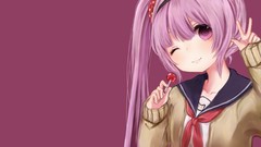 Pink hair long hair pink eyes anime girls wink ponytails tales 