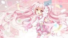 Pink hair long hair pink eyes hatsune miku vocaloid sakura miku