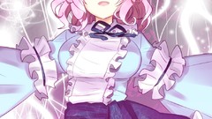 Pink hair pink eyes anime girls glowing short hair touhou open 