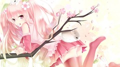 Pink hair pink eyes anime girls hatsune miku vocaloid cherry 