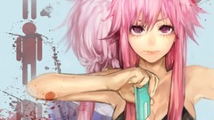 Pink hair pink eyes anime girls mirai nikki gasai yuno cleavage 