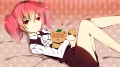 Pink hair pink eyes anime girls school uniforms short hair inu 