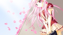Pink hair pink eyes anime girls seifuku cherry blossoms