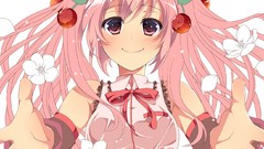Pink hair pink eyes vocaloid sakura miku twintails hair 