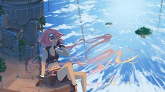 Pink hair skyscapes anime