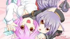 Pink hair yellow eyes animal ears purple hair tails