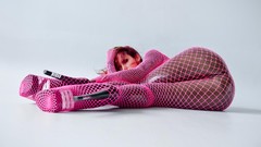 Pink latex boots Bianca Beauchamp latex catsuit