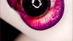 Pink purple woman lips cherries brunettes