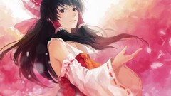 Pink red dress bows long hair hakurei reimu touhou black hair 