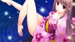 Pink red eyes kimono legs anime girls galge Japanese clothes