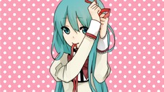 Pink Ribbons long hair hatsune miku vocaloid hair bow aqua hair 