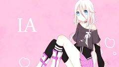 Pink white hair skirts long hair anime girls boots blue eyes 