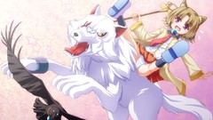 Pink wings Wolves rush anime girls animal ears tails underwear 