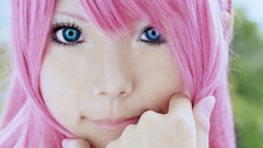 Pink woman Anime Manga blue eyes cosplay