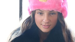 Pink woman brunettes W4B magazine fur hats Aktomara A Maria 