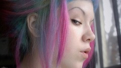 Pink woman faces portraits