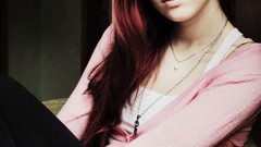 Pink woman fluffy glasses brunettes unicorns