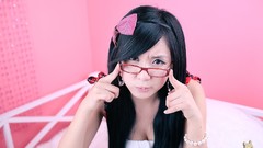 Pink woman glasses Japanese asians brunettes models black hair 