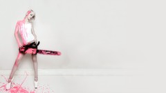 Pink woman legs blondes chainsaw models