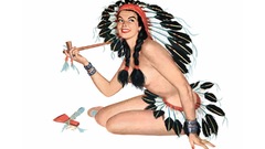 Pinups topless feathers Native
