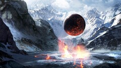 planet artwork science fiction fantasy art Mountains snow Sphere