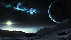 planet digital art space art nebula sky