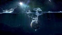 Planets Earth underwater split-view