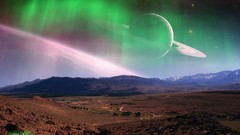 Planets science fiction outer space digital art aurora borealis