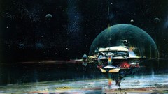Planets spaceships outer space artwork