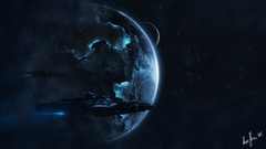 Planets spaceships outer space artwork futuristic