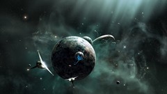 Planets spaceships science fiction outer space digital art moons