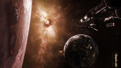 Planets spaceships vehicles science fiction nebulae outer space 