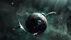 Planets spaceships vehicles science fiction outer space moons