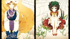 Plants dress hats sitting red dress earrings bows blondes 