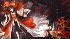 Plants dress red eyes anime girls brunettes Japanese clothes 