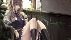 Plants dress socks Ribbons sitting blondes blue eyes witches 