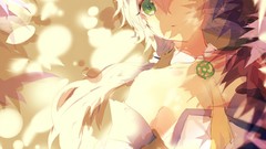 Plants dress sunlight smiling long hair anime girls green eyes 