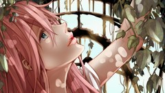 Plants lips faces pink hair long hair anime girls blue eyes 