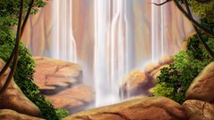 Plants paintings waterfalls rocks