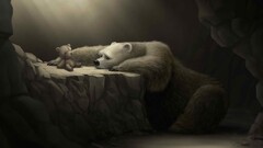 Polar Bears teddy bears cave painting fantasy art sad artwork