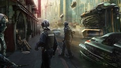 Police cars Viper buildings cyberpunk science fiction 