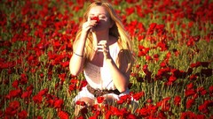 Poppies blondes girls in nature